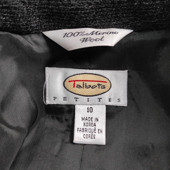 Talbots Merino Wool Open Front Blazer Collared Career Jacket Charcoal Gray 10 - Picture 10 of 12